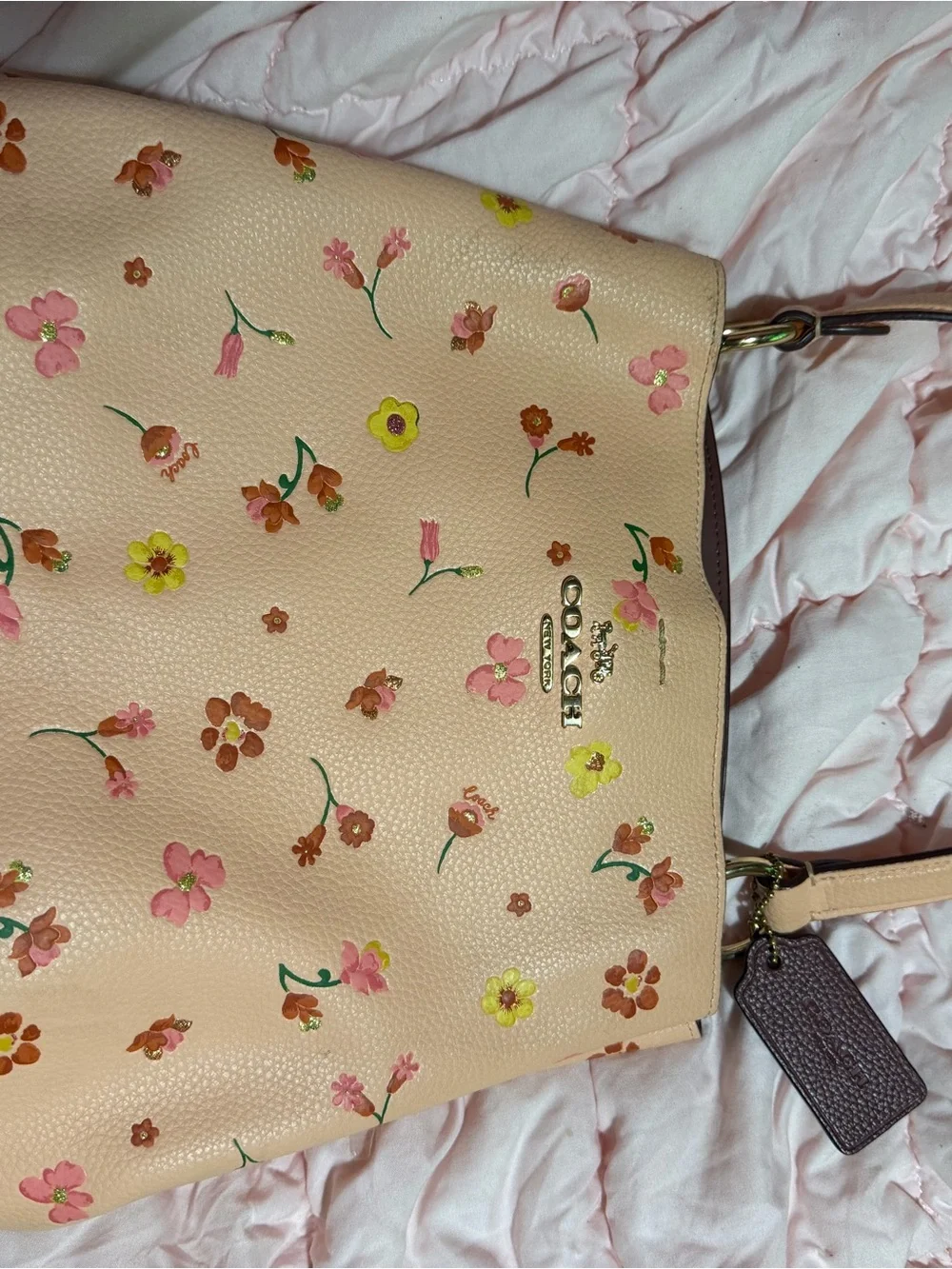 Coach Pale Pink Floral Leather Shoulder Bag